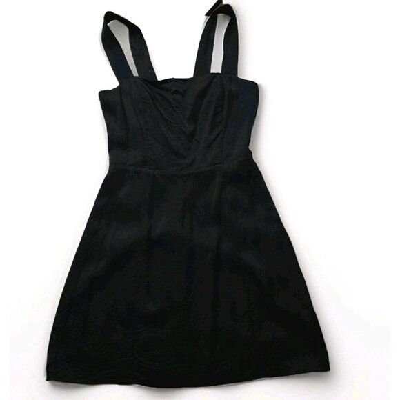 Sunday Best Satin Dress Womens XS Black Square Neck Thick Straps Smocked Aritzia - Picture 8 of 15